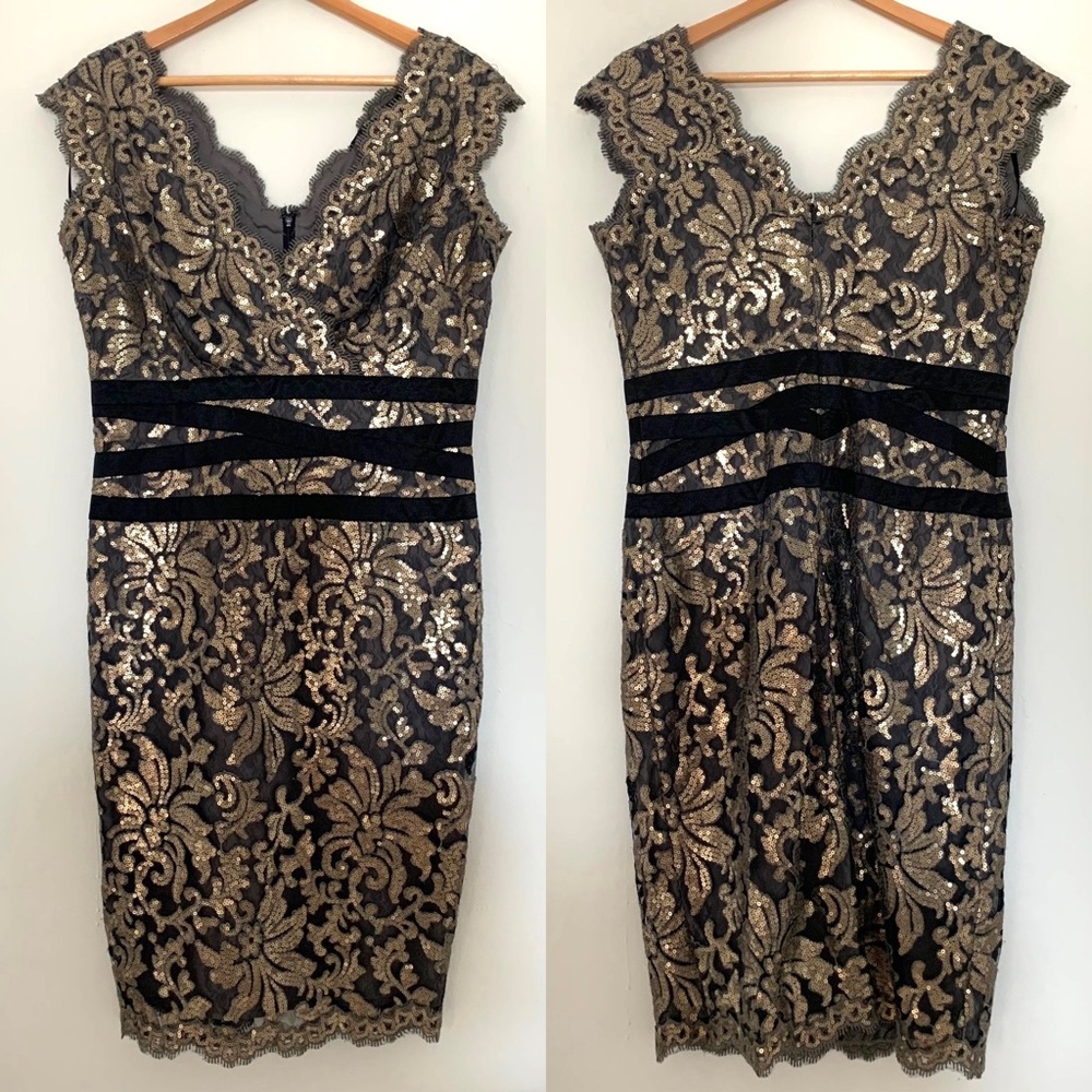 Tadashi Shoji Black and Gold Lace Dress